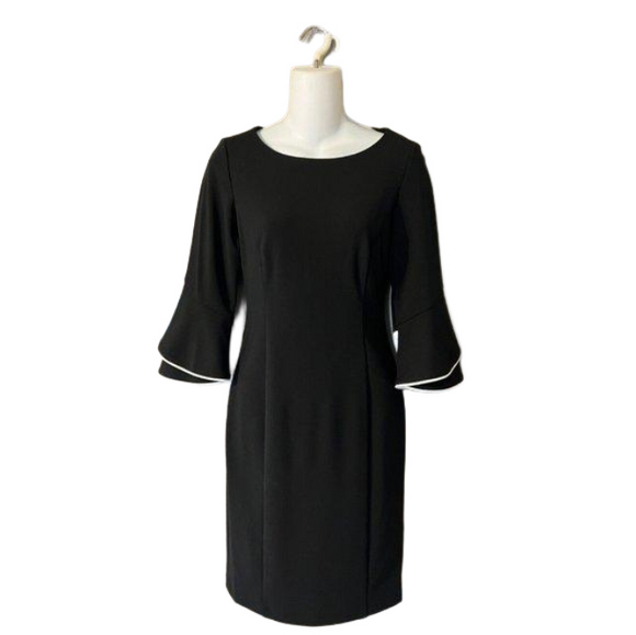 DKNY Dress 2 Black White Trim Stretch Career Church New - Picture 1 of 4